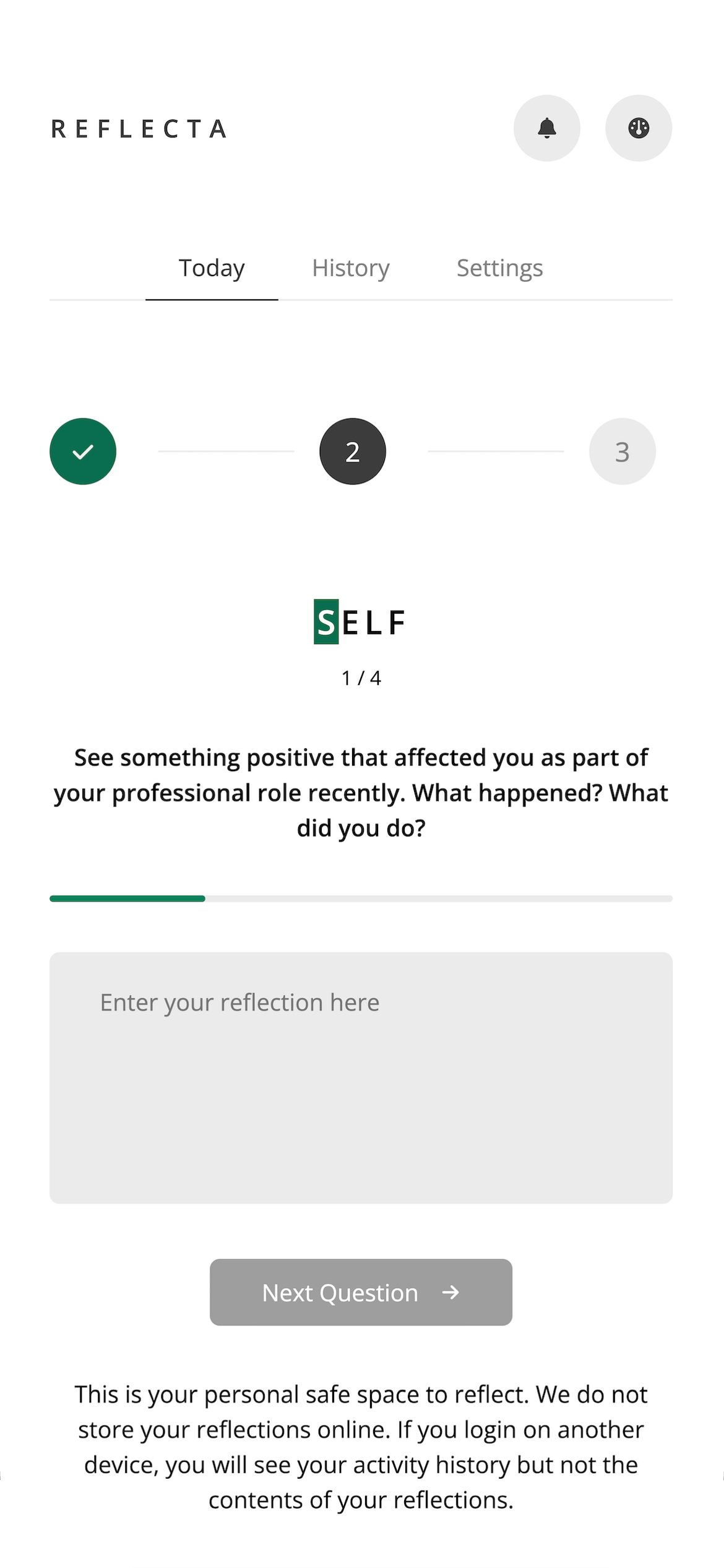 Reflecta app screen