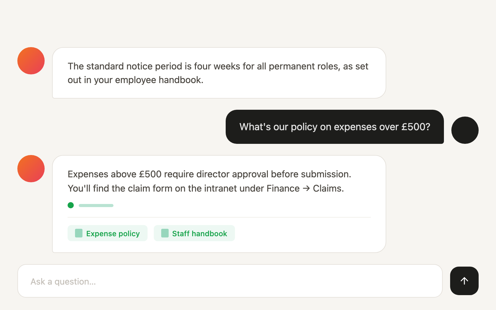Knowledge assistant — pseudo-UX preview