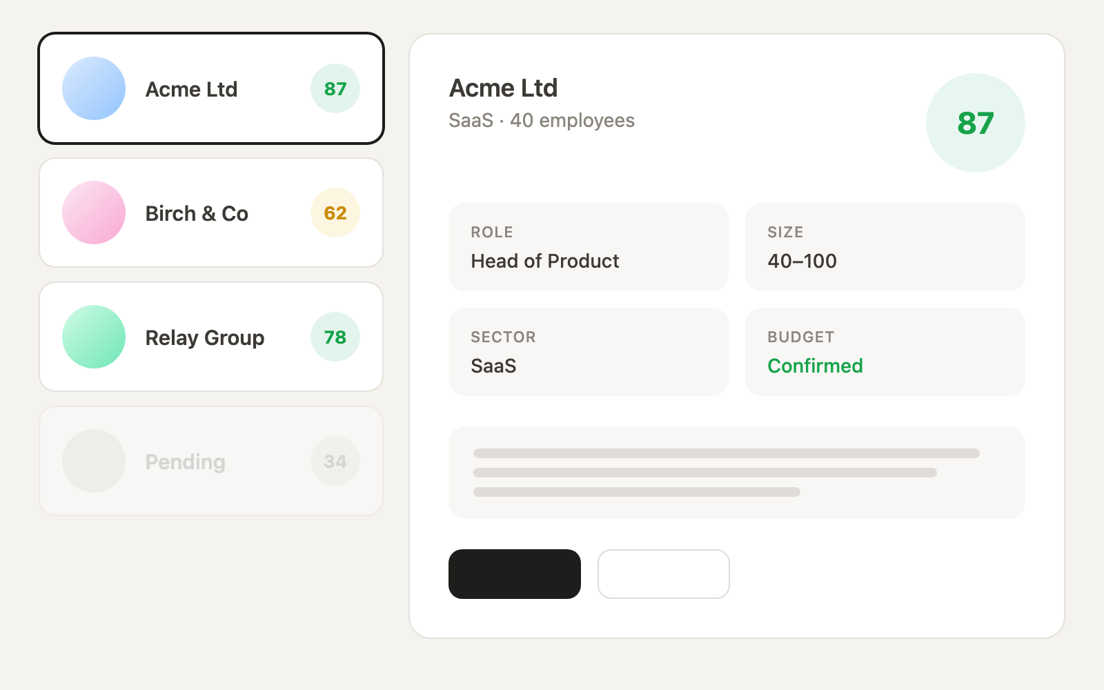 Lead qualification — pseudo-UX preview