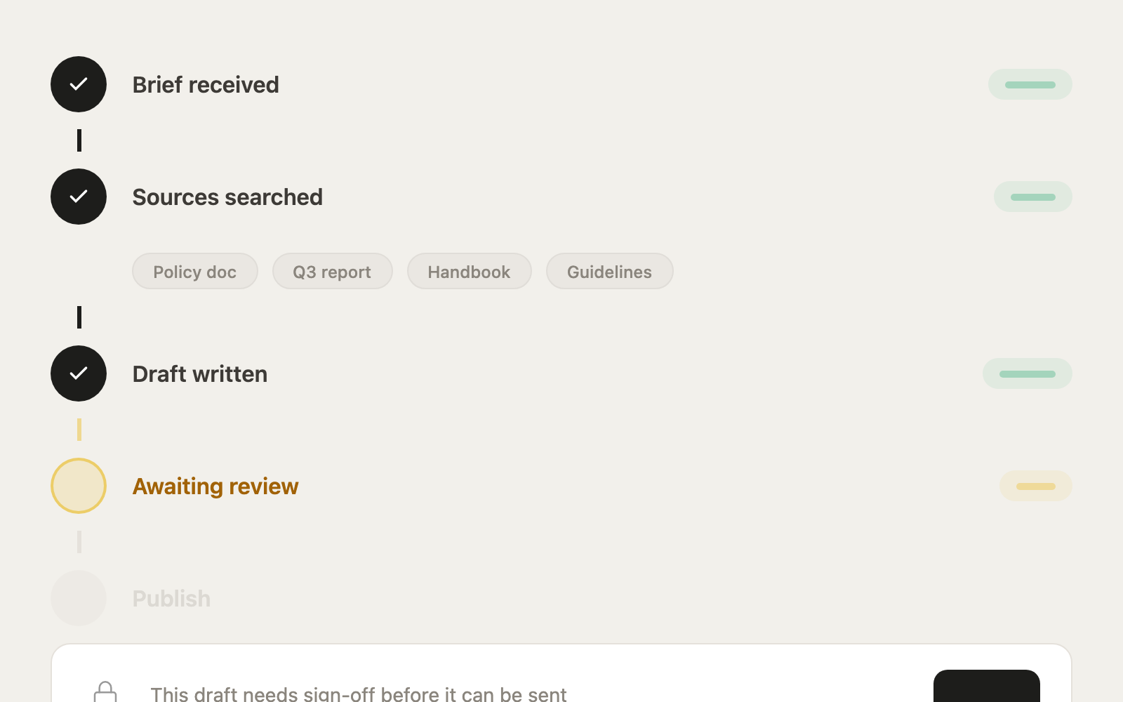 Research agent with sign-off — pseudo-UX preview